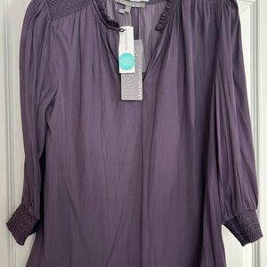 Daniel Rainn Purple Ruffled Blouse with Mandarin Collar